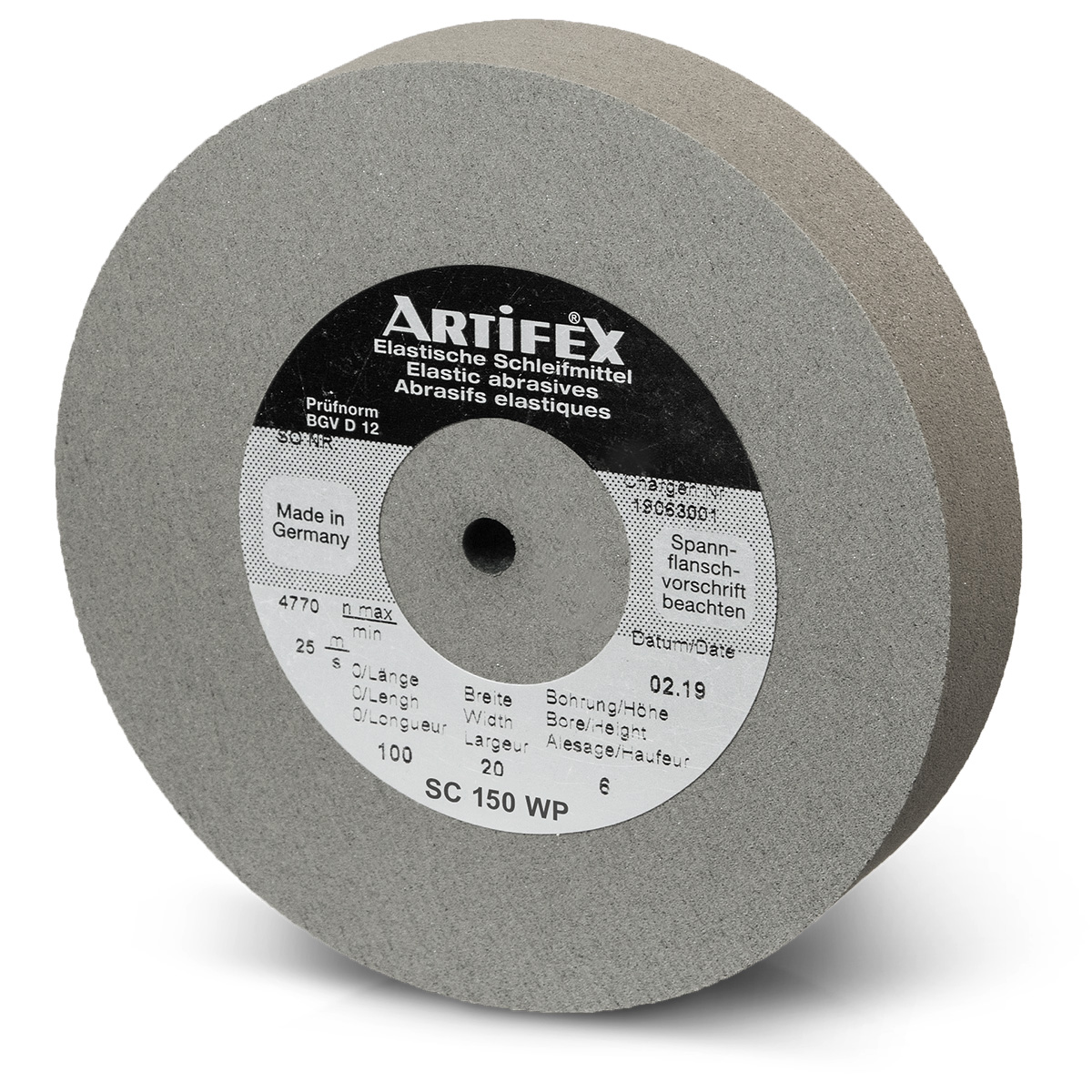 Artifex meule SC 150 WP, grain moyenne, dureté douce, Ø 100 x 20 mm, alésage Ø 6 mm