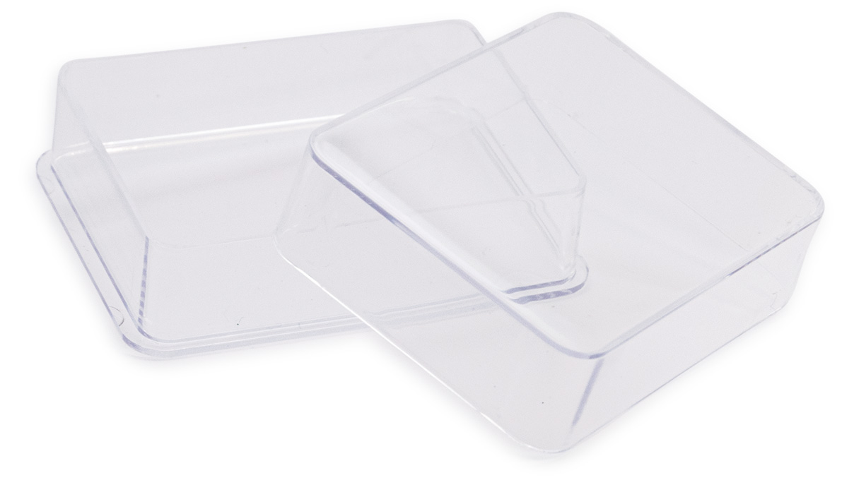 Boîte en plastique, 60 x 43 x 14 mm, transparente, avec couvercle