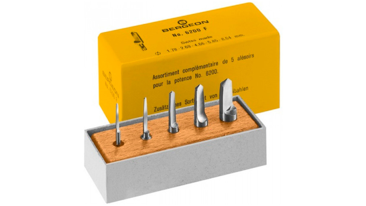 Bergeon 6200-F assortiment de 5 alésoirs, dans un étui en bois