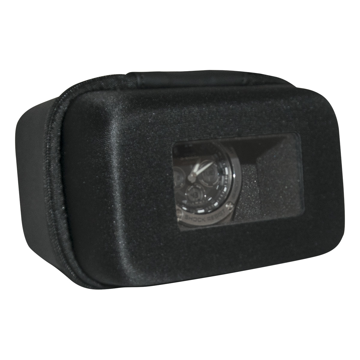 Watch Box étui de montre avec fenêtre, coque dure, revêtement textile, mat-brillant, noir, imprimable
avec votre logo