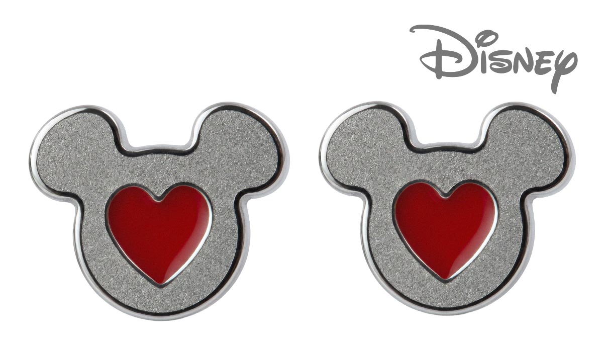 QPP Boucles d'oreilles JCM3, Mickey, émail rouge, sous licence Disney, blanches, 1 paire