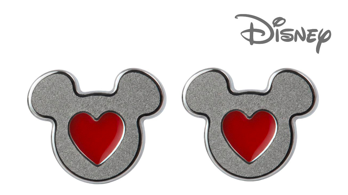 QPP Boucles d'oreilles JCM3, Mickey, émail rouge, sous licence Disney, blanches, 1 paire