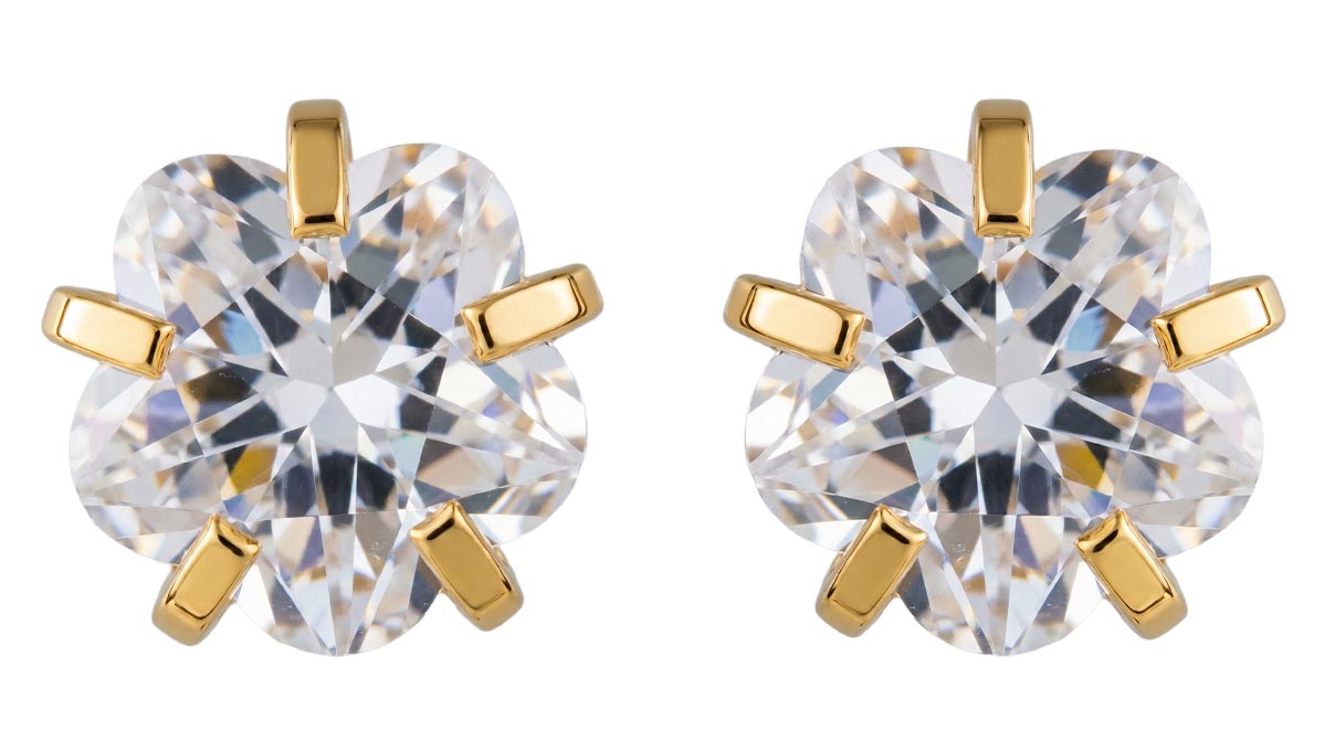 QPP puces d'oreilles A32, chaton Ø 4 mm, zircone fleur blanche, inox plaqué or jaune, 1 paire