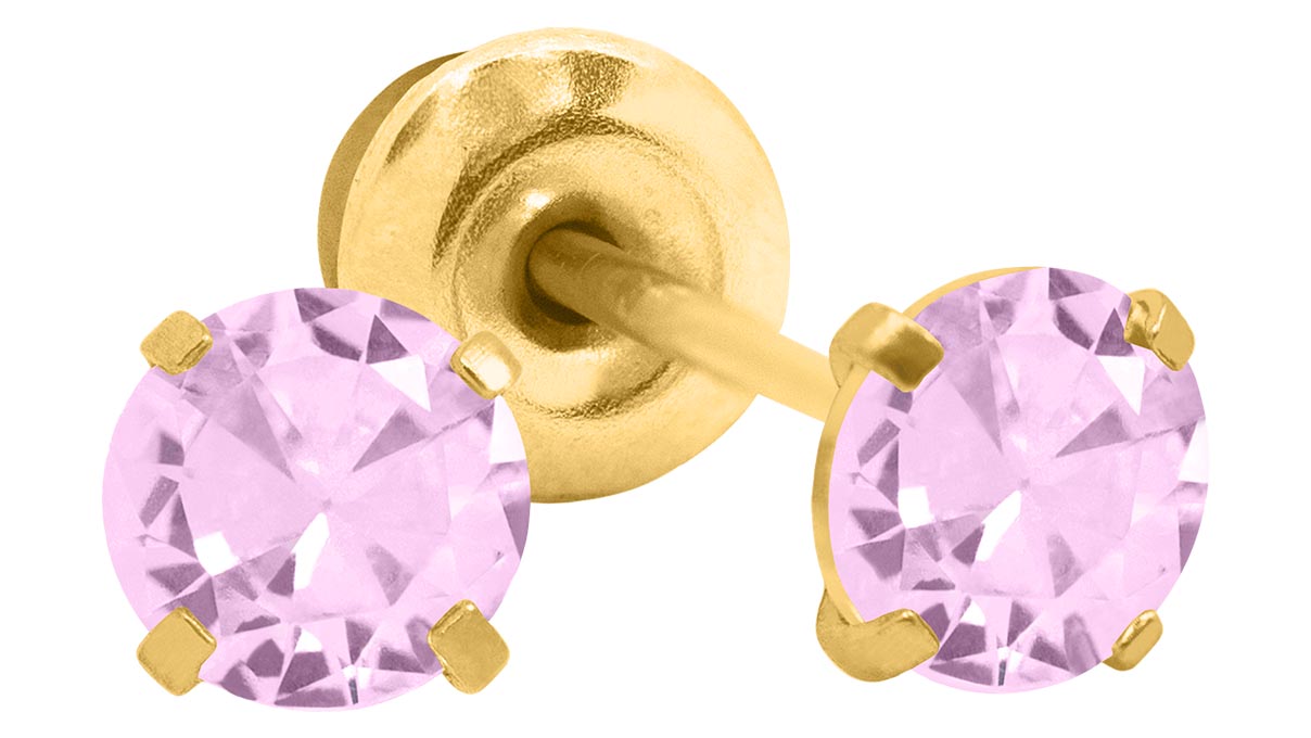 QPP Ohrstecker A74, Chaton Ø 3 mm, Zirkonia rosa, Edelstahl gelb vergoldet, 1 Paar