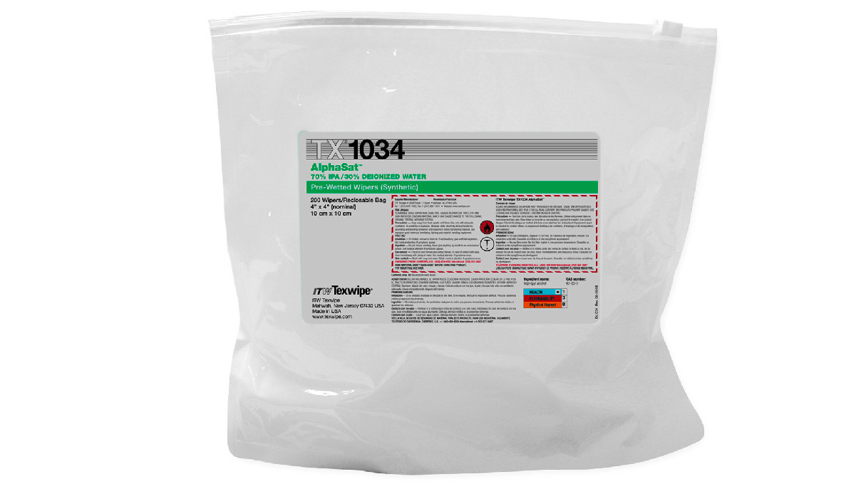 Reinraum-Wischtuch AlphaSat, getränkt, Polyester, weiß, Reinraumklasse: 10/ISO 4, unsteril, 15 x 15 cm, 75
Stück
