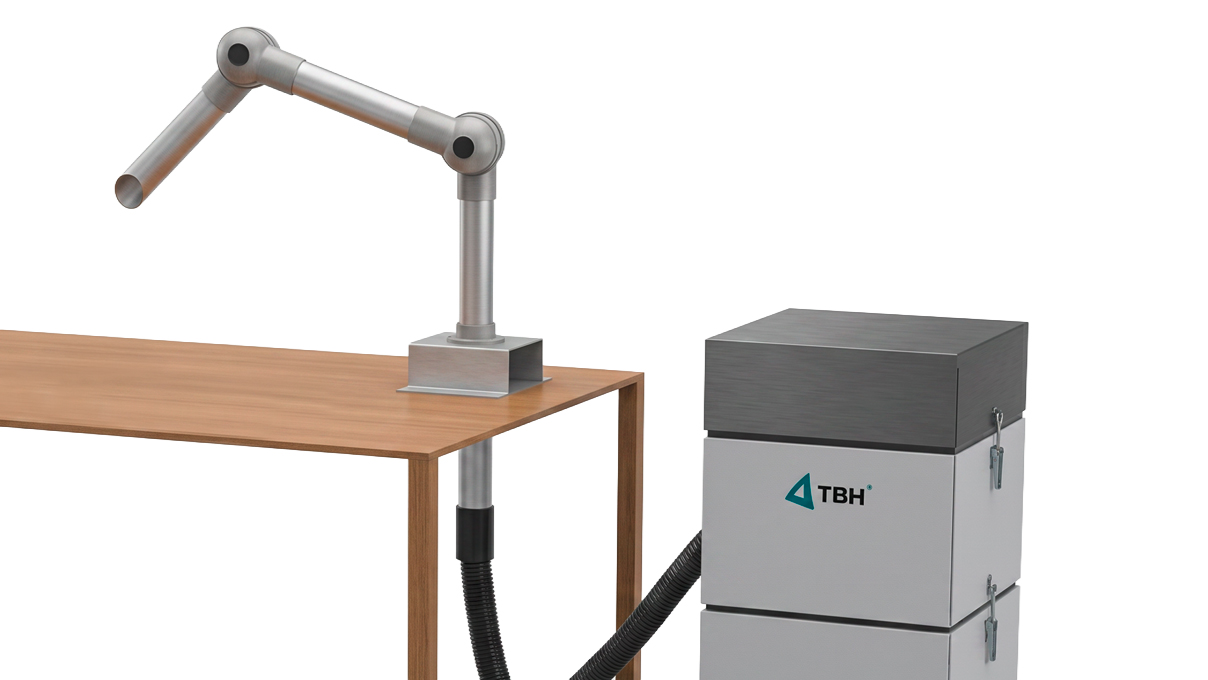 TBH Bras d'aspiration, Ø 50 mm pour montage sur table, Portée 945, 32 Articulations en polypropylène
(PP) blanc, Tube en aluminium anodisé