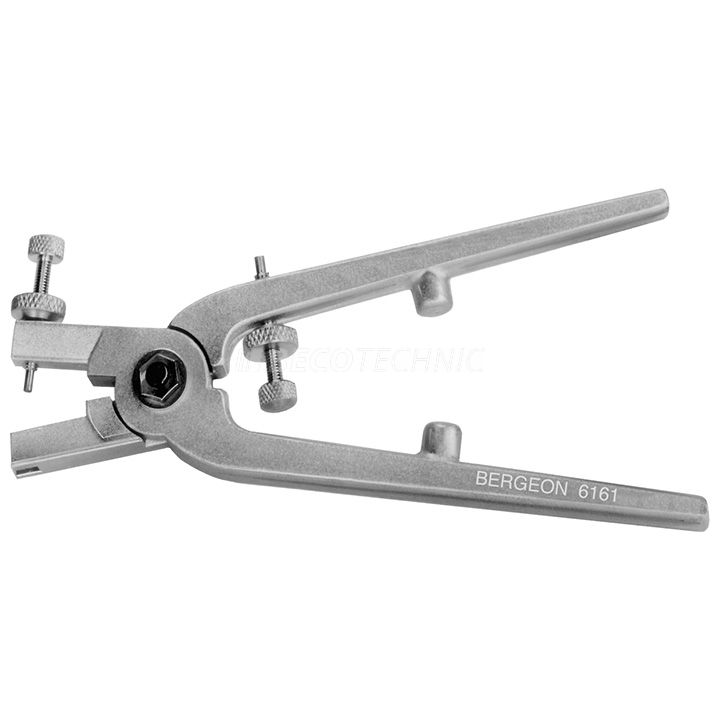 Bergeon 6161 Pince à chasser les poussoirs et correcteurs des boîtes de montres, avec butée réglable et 2 poinçons,
longueur 145 mm