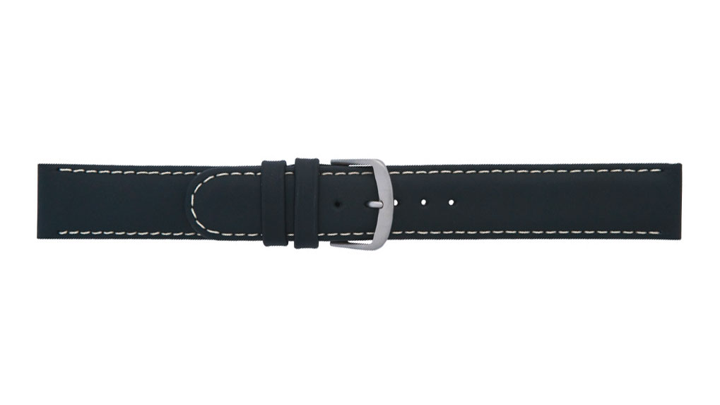 Bracelet de montre, Anfibio, Cuir de veau, 20 mm, Noir, Boucle Acier inoxydable
