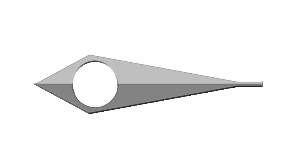 Aiguille des heures, forme dauphine, couleur nickel, trou Ø 1,2 mm, longueur 10 mm