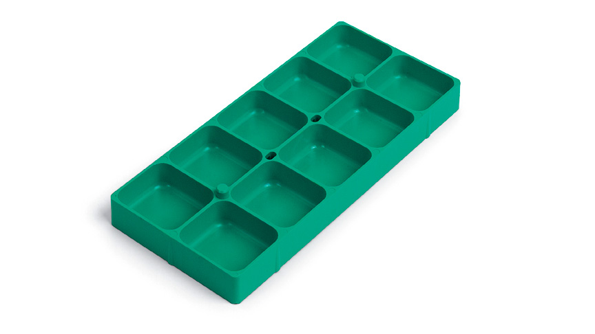 Boîte en plastique, empilable, 10 compartiments, vert, 236 x 105 x 17 mm