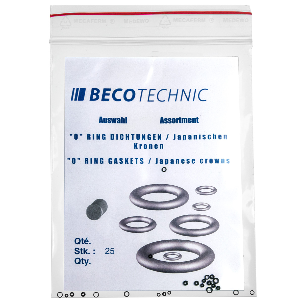 Assortiment de 25 joints toriques pour des couronnes de montre japonaise