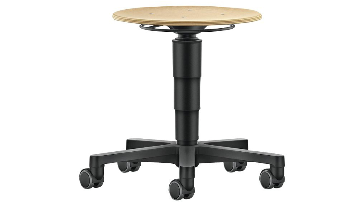 Bimos Tabouret 9463, hauteur d'assise 45 - 65 cm, hêtre stratifié, structure noire, piétement en plastique,
roulettes souples pour sols durs