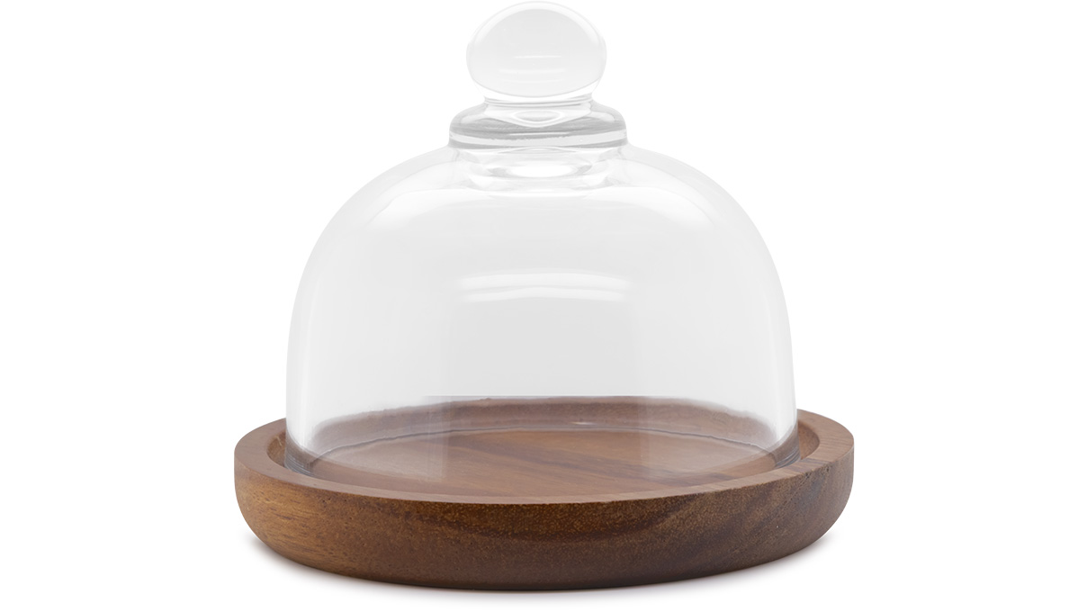Cloche de protection anti-poussière en verre avec socle en bois, Ø 105 x 95 mm