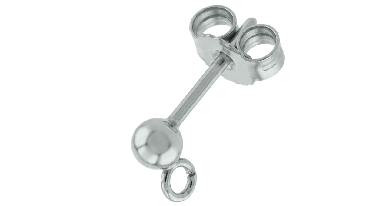 Tige de dormeuse 585/- OB avec boule et Anneaux Ø 3,0 mm rhodiné