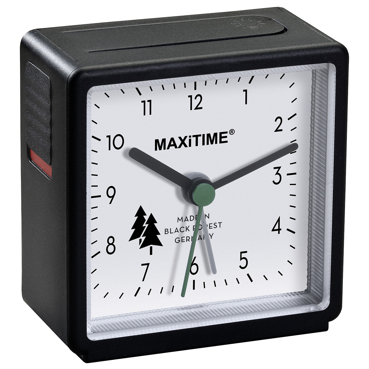 Maxitime réveil quartz avec lumières et bouton de répétition, coffret noir, cadran blanc, fabriqué en Forêt-Noire