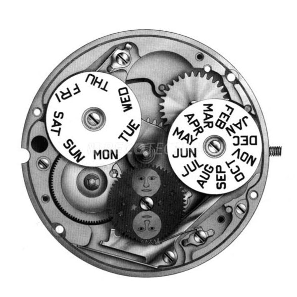 Mvt. ETA 255.481 H1 10 1/2''' DAY10/DATE-HAND SC MOON MONTH Quartz (373 | SR916SW)