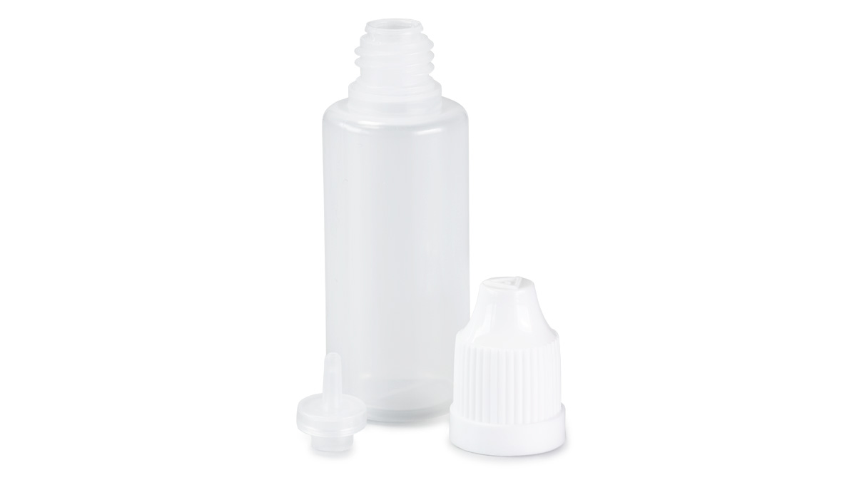 Set de 9 flacons, 5 - 50 ml, blanc, avec couvercle, doseurs et entonnoir