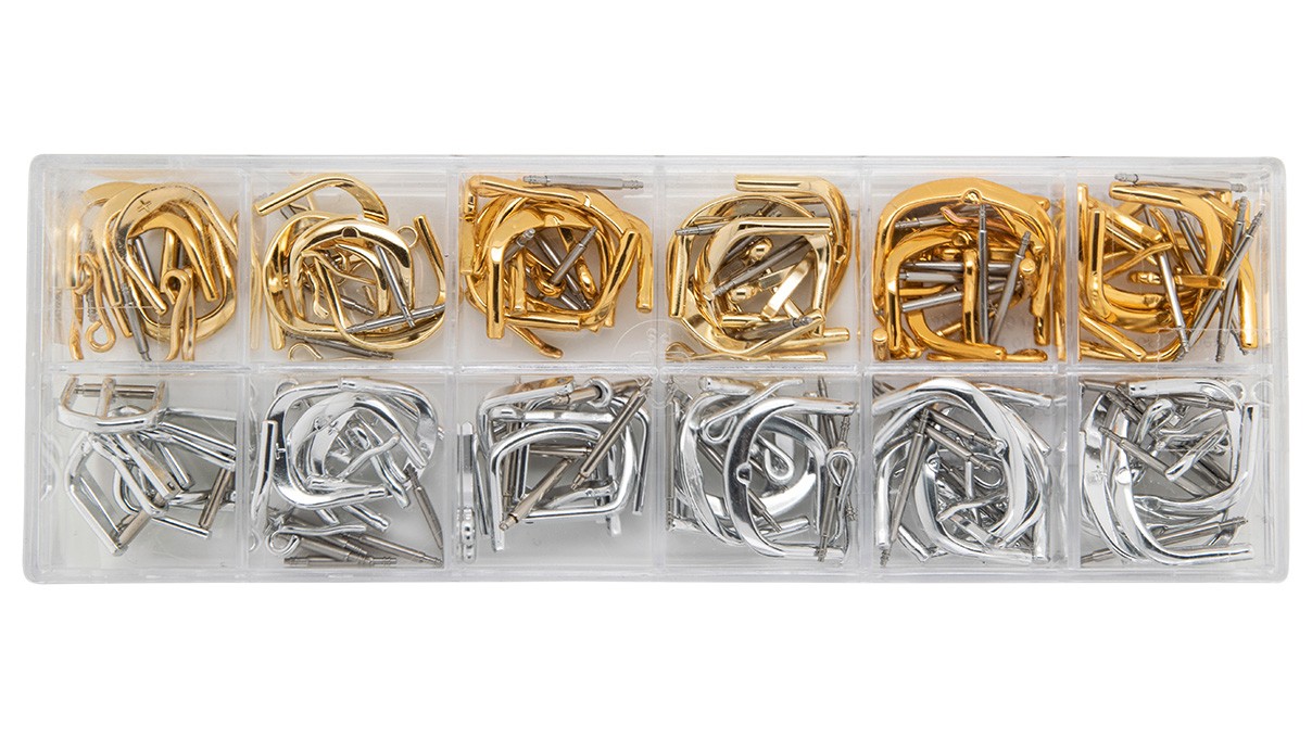 Assortiment 40 piéces boucles ardillon pour bracelets en cuir, blancs et jaunes, 12 - 20 mm