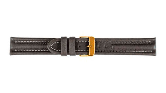 Bracelet de montre, Arizona Sport, Cuir de veau, 18 mm, Gris, Boucle Plaqué or