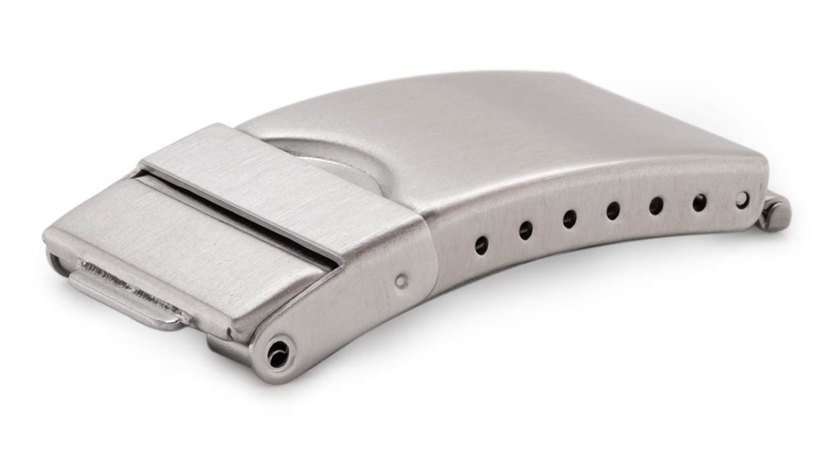 Boucle déployante pour bracelet, coup/largeur: 9 mm, 16 mm, Satinée, Barre de sécurité, Silberfarben, Acier inoxydable