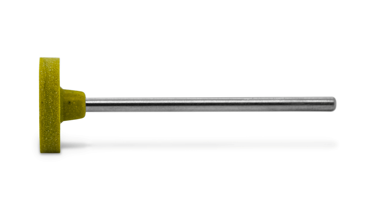 Polissoirs Pumice, vert jaune, roue, Ø 14,5 x 2,5 mm, grain moyen, tige HP