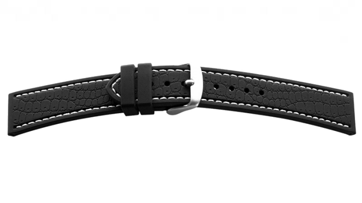 Bracelet  de montre, silicone, noir/blanc, largeur 20 mm, cornes 18 mm, longueur 120 + 80 mm
