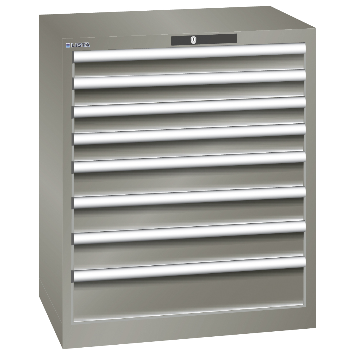 Lista armoire à tiroirs 36 x 27 E, 12 tiroirs, gris souris nacré, Key Lock, hauteur 850 mm