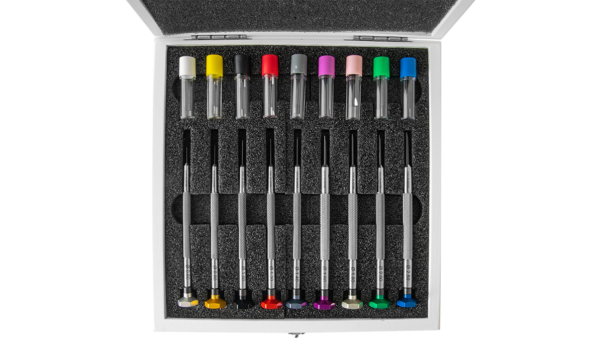 VOH jeu de tournevis, 9 tournevis Ø 0,6 - 2,5 mm, avec des mèches de rechange