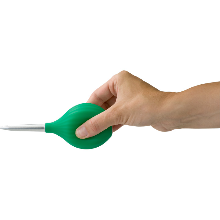 Souffleur de poussière en caoutchouc, blanc, avec 2 capuchons en plastiques