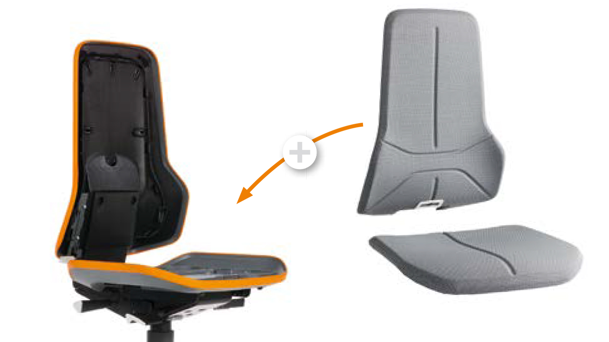 Bimos Neon XXL siège de travail pour charges lourdes 9565, hauteur d'assise 45 - 62 cm, technique de
synchronisationt, piétement noir, roulettes souples pour sols durs, avec élément rembourré Supertec