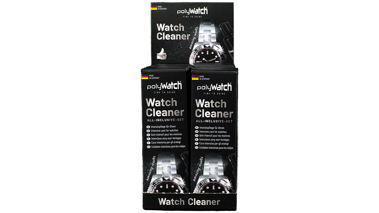 polyWatch Watch Cleaner, set avec spray de nettoyage et 2 chiffons de polissage, présentoir de vente