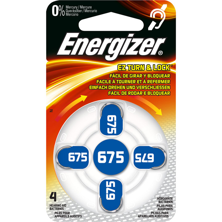 Energizer Zinc Air piles auditives No. 675, plaquette de 4 piles, 1,4 Volt, 600 mAh