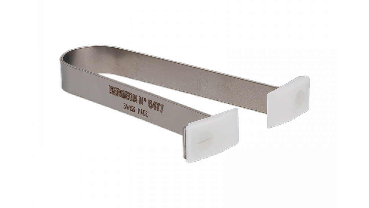 Bergeon 5477 Pince pour faire les mises à l'heure sans laisser de rayures, avec
mâchoires amovibles, en plastique