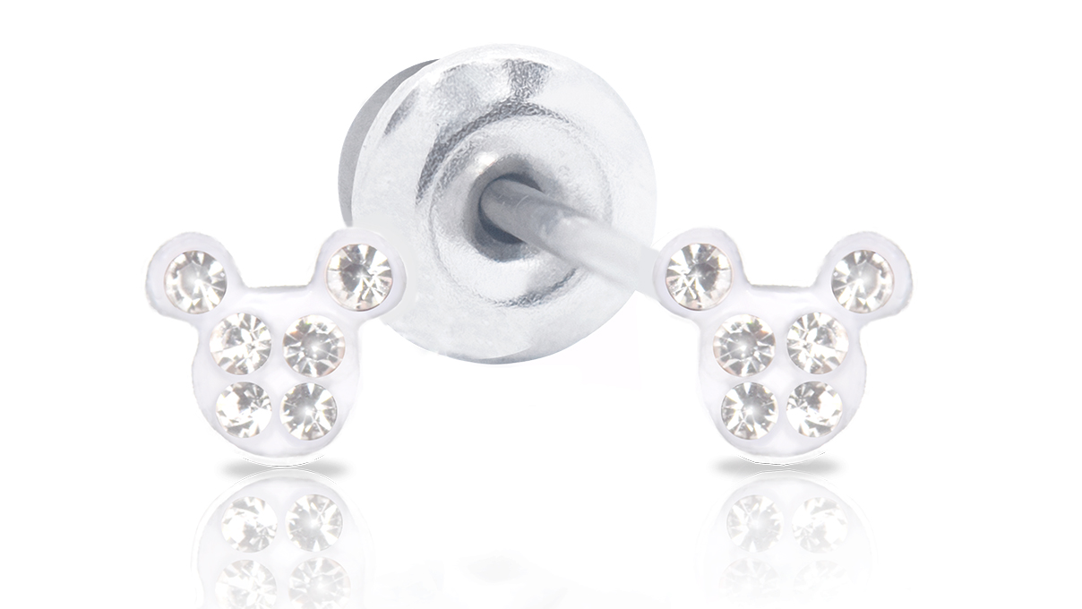 QPP Boucles d’oreilles puces JCM1, Mickey, Émail blanc, Sous licence Disney, Blanc, 1 paire