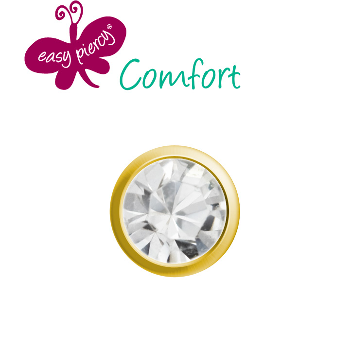 Easy Piercy Comfort 1 paire de boutons d'oreilles Ø 2,95 mm, doré, imitation diamant