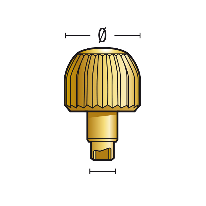 Couronne à vis PBBZ, 3 µm jaune, Ø 5,25, tube 2,5, filetage 1,2, hauteur 4, joint, tube pour boîtier, étanche