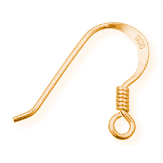 Crochet auriculaire avec boucle et ressort, fil 0,7 mm, 925/- argent, plaqué or