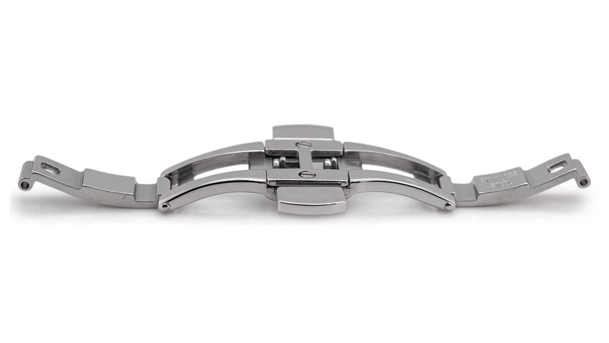 Fermoir déployant papillon pliable pour bracelets métalliques, poussoir/largeur/longueur: 6 mm, 12 mm, 40 mm, 2
boutons 23 mm, Couleur argentée, Acier inoxydable