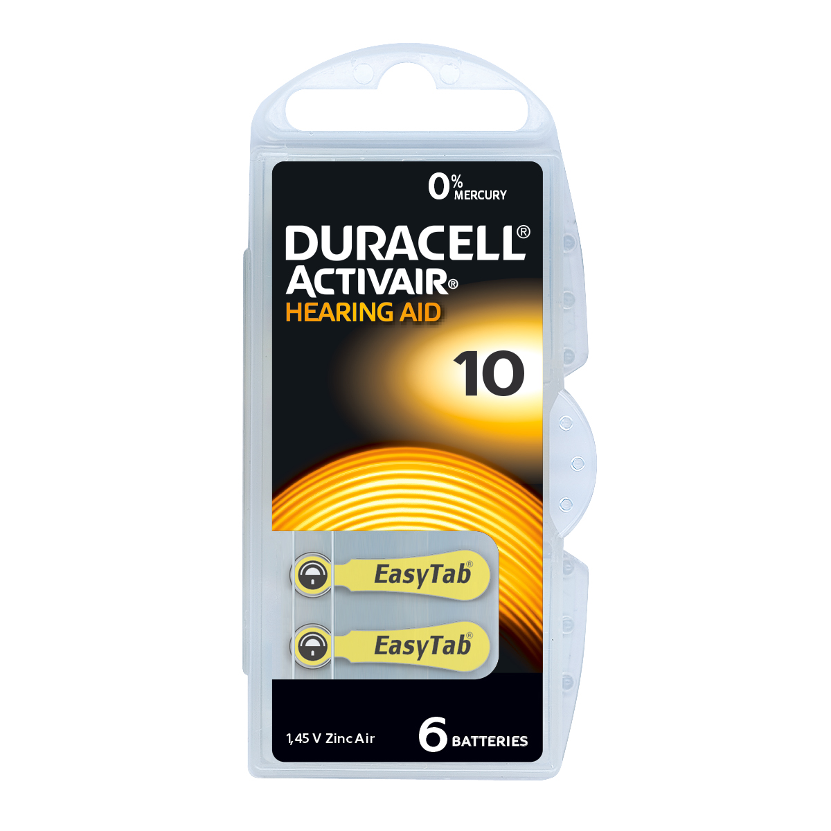 Duracell Activair Pack 6 Piles auditives Zinc Air No. 10, en blister