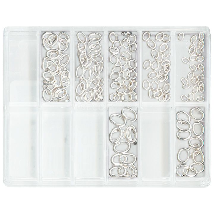 Assortiment de 144 anneaux de reliure, Ø 3 - 6 mm, ovale, 925/- argent