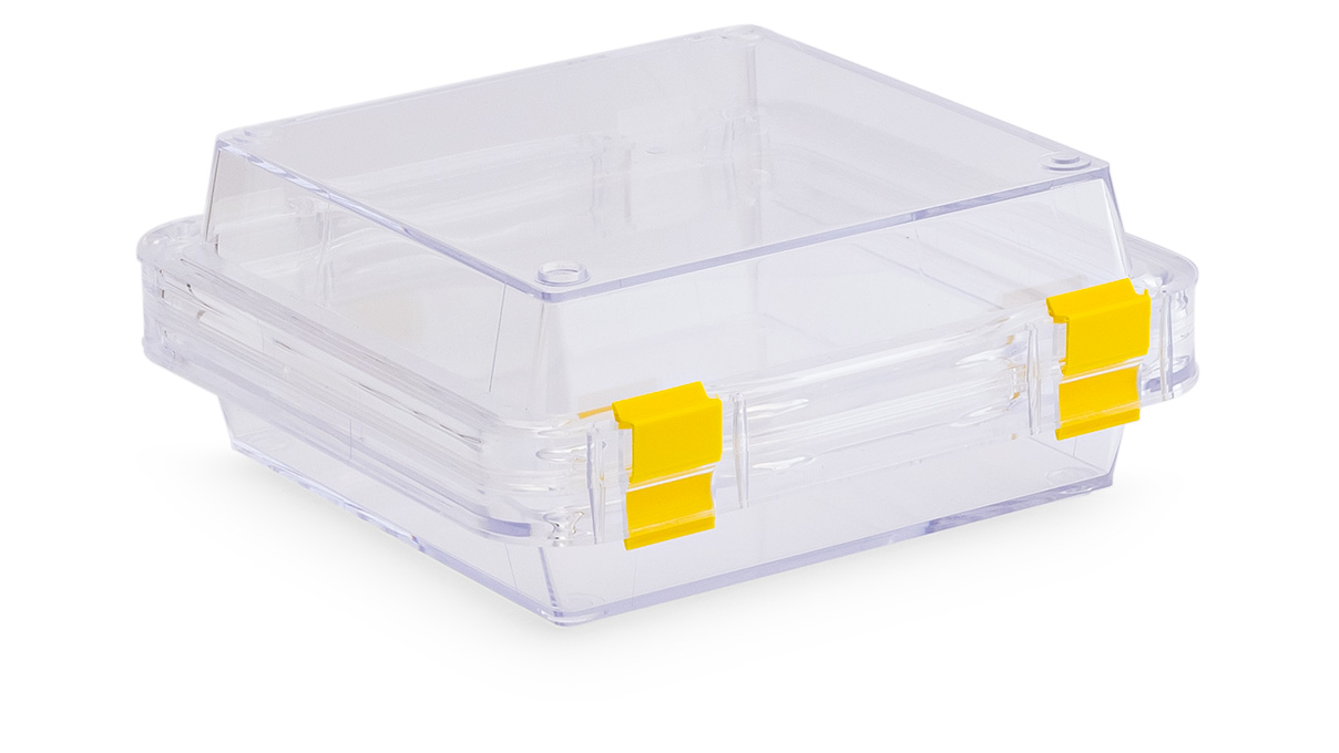 Boîte à membrane, 125 x 125 x 50 mm, à fermeture, transparente