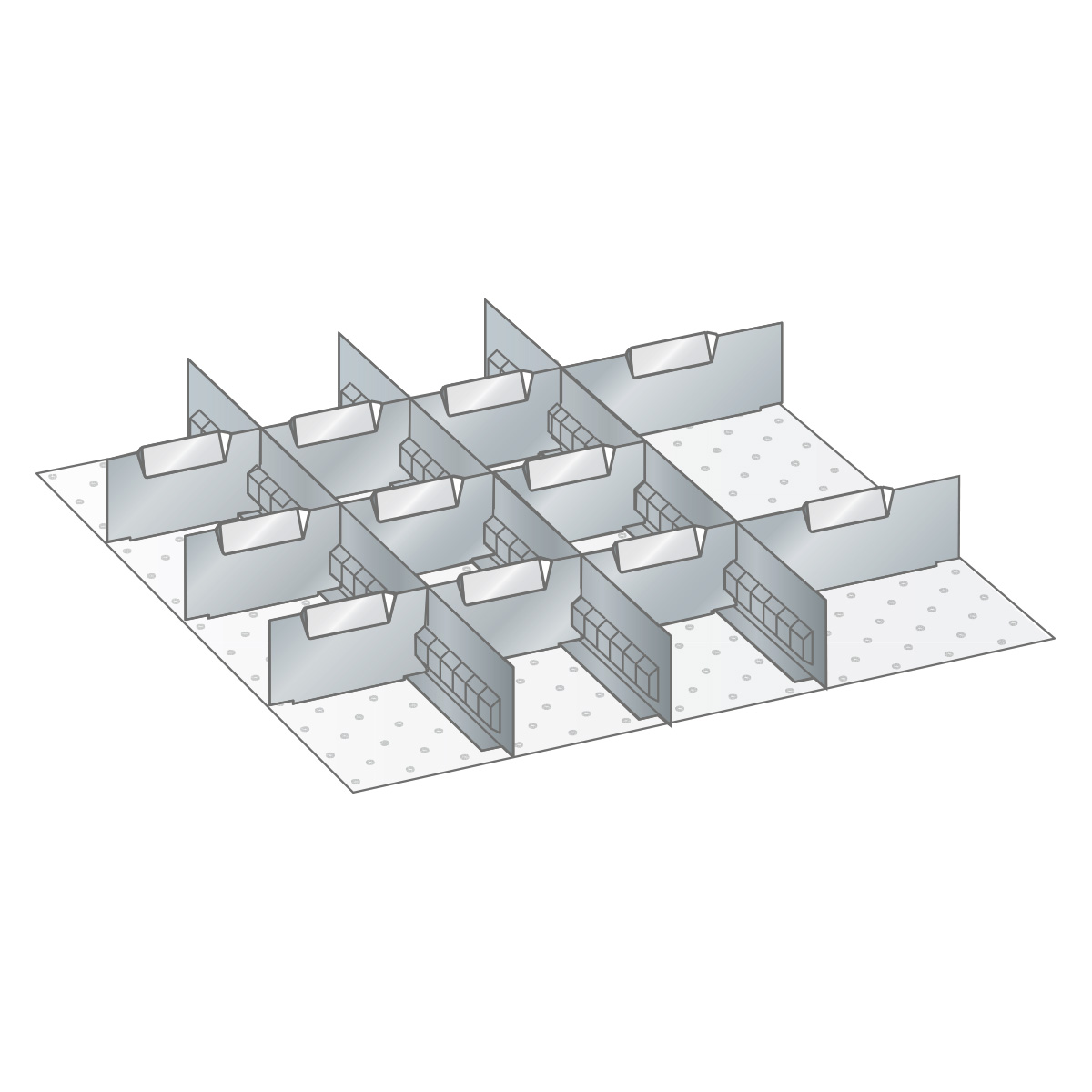 Matériel de subdivision Lista pour 27 x 27 E, 3 parois à fentes et 11 plaquettes séparatrices pour 50 mm
hauteur frontale