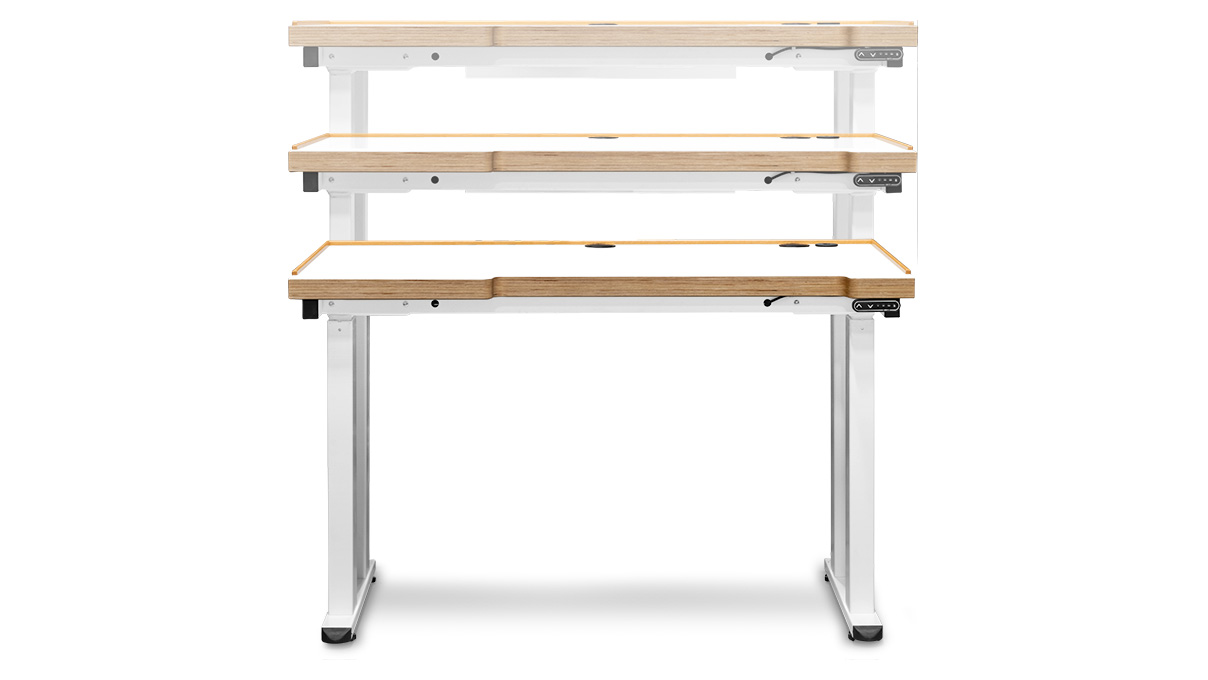 Poste de travail Ergolift Heavy Duty, plan de travail 120 x 65 x 4 cm, multiplex hêtre, 4 pieds de table
réglables en hauteur électriquement, Revêtement HPL