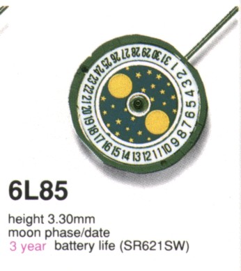 Mvt. Miyota 6L85 6 3/4 x 8''' DATE6 SC MOON Quartz (364 | SR621SW)