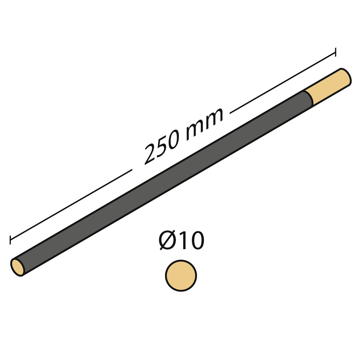 Cabron d'émeri rond, longueur 250 mm, Ø 10 mm, moyen, grain 80