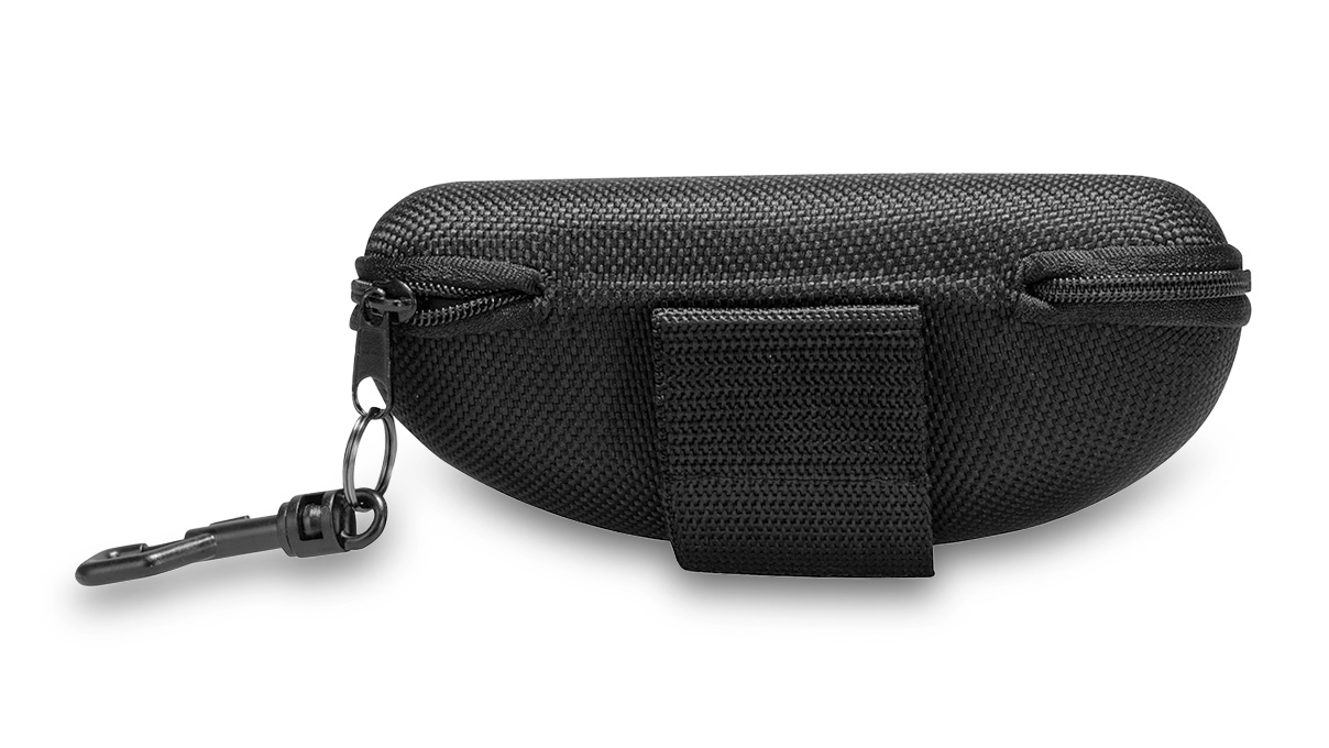 Étui rigide  pour lunettes à branches courbées, avec boucle de ceinture et mousqueton