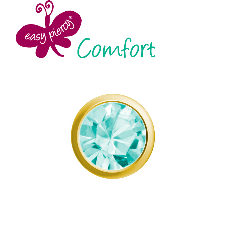 Easy Piercy Comfort 1 paire de boutons d'oreilles Ø 2,95 mm, doré, imitation aiguemarine