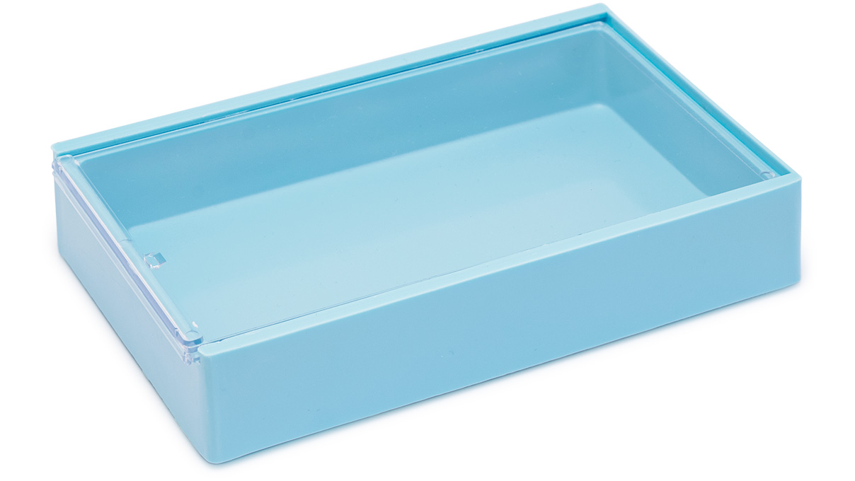 Bergeon 1853-01 Boîte de rangement à 1 compartiment, 120 x 70 x 25 mm, bleu, avec couvercle coulissant