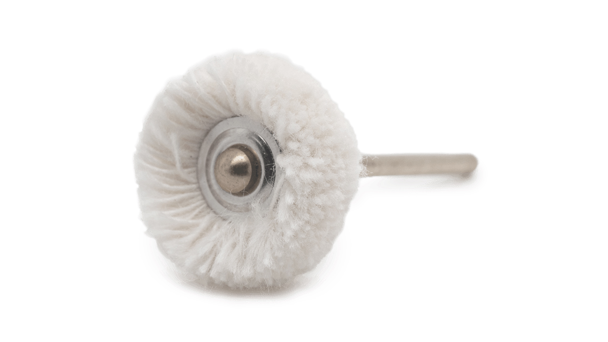 Roue de polissage, fil de coton fin, blanc, Ø 10 mm, tige PP