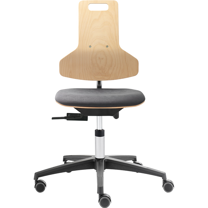 Dauphin chaise pivotante avec garniture en bois, assise rembourrée en tissu, hauteur d'assise 48-64 cm, mécanisme Balance.
inclinaison manuelle de l'assise jusqu'à -12 °